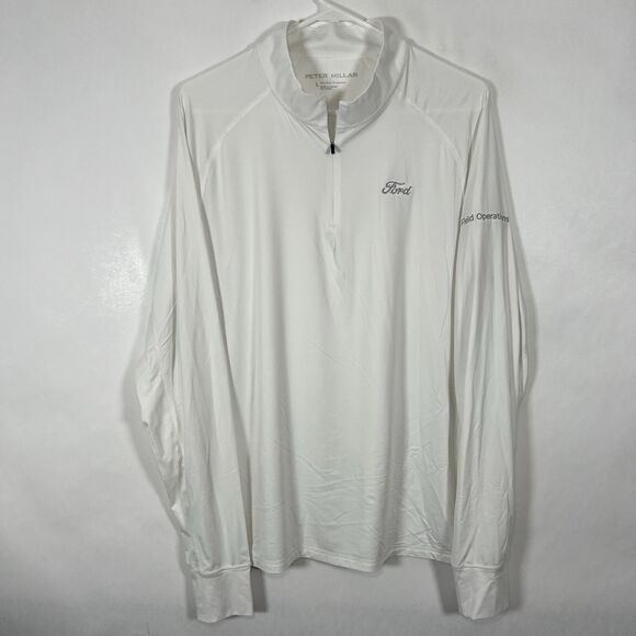 Peter Millar 1/4 Zip Pullover Performance Jacket Mens Large White Ford Motor Co - Picture 1 of 11